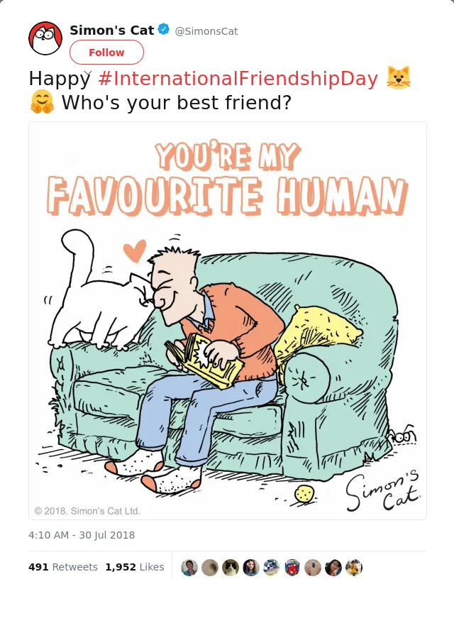 RT @SimonsCat: Happy #InternationalFriendshipDay 🐱🤗 Who's your best friend?