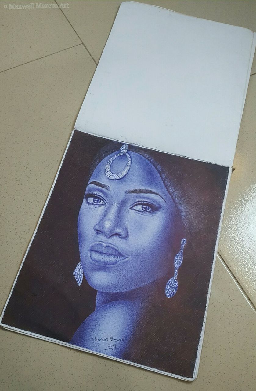 Ballpoint Pen Drawing - Title: African Queen [with poetry]