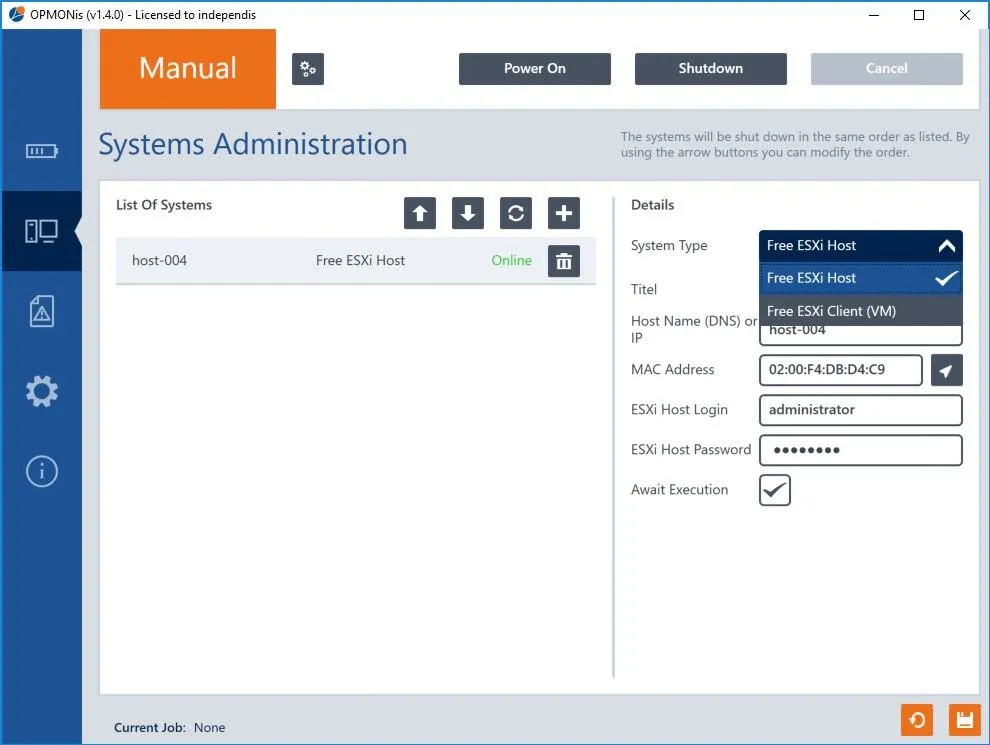 Auction of a OPMONis Free ESXi License