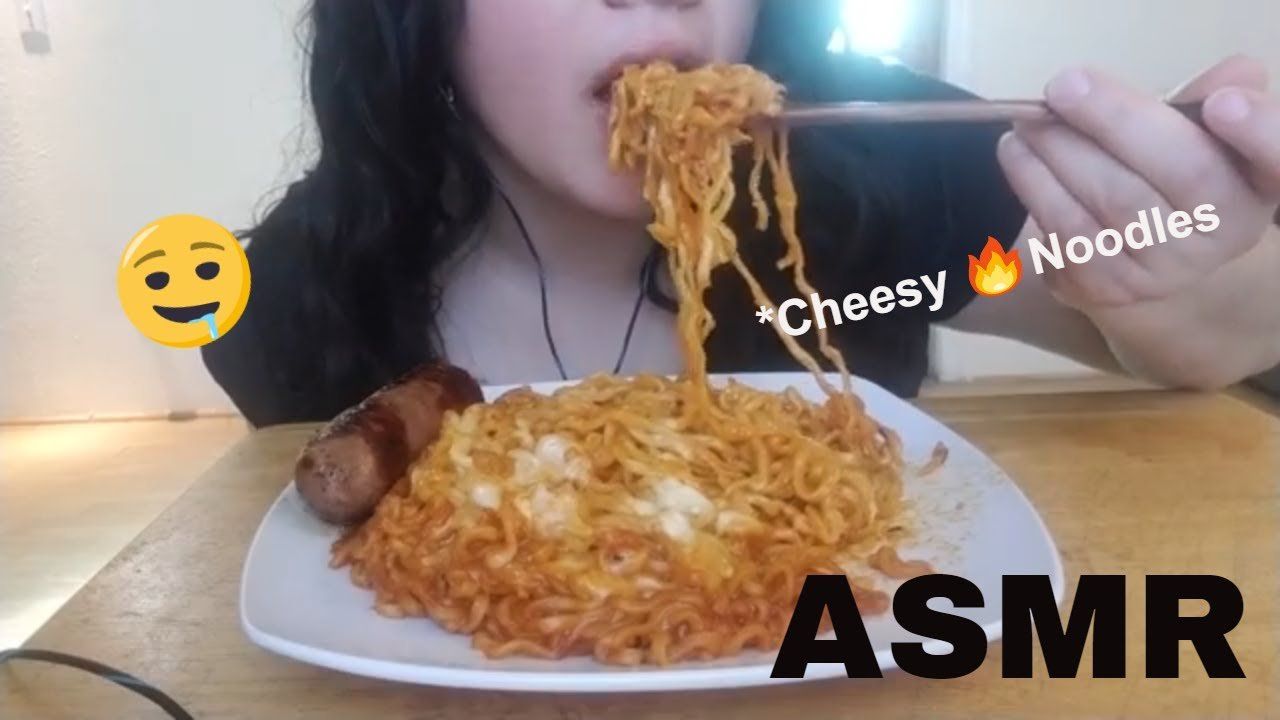 ASMR Cheesy Fire Noodles + Sausage | Samyang Noodles