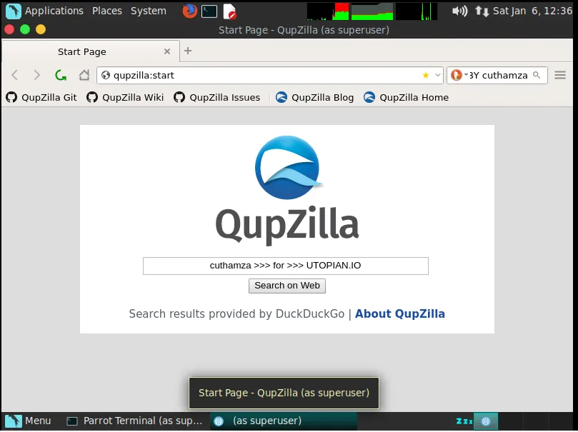 Aplikasi Web Browser QupZilla OpenSource di Distro Linux Parrot 3.9