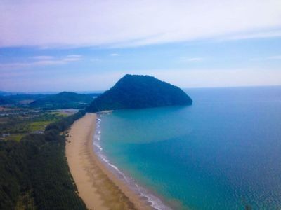 The view from the top of a mountain peak