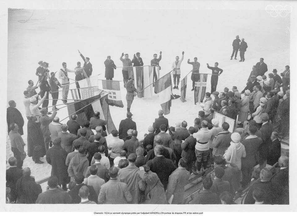 France, Chamonix, 1924. Opening ceremony of the first Winter Olympic Games.
