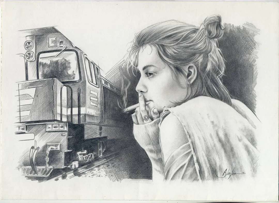 Pencil Draw Image by a Smoker Girl Picture 