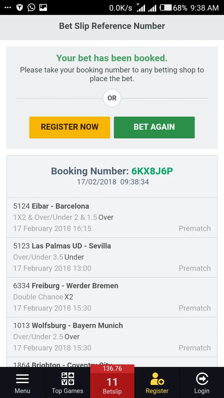 17th Feb. 2018 football matches predictions
