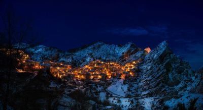 Mountain town amid the snow