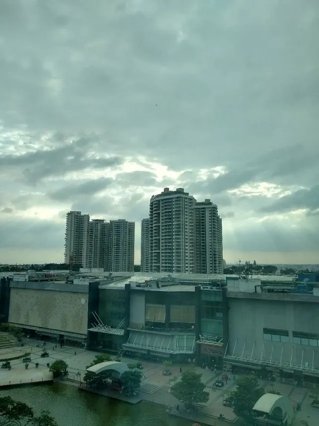 The view of Phoenix Tower and Orion mall backside from World Trade Center, Bengaluru. ...