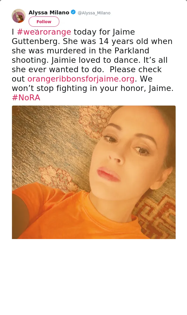 I #wearorange today for Jaime Guttenberg. She was 14 years old when she was murdered in the Parkland shooting. Jaim…