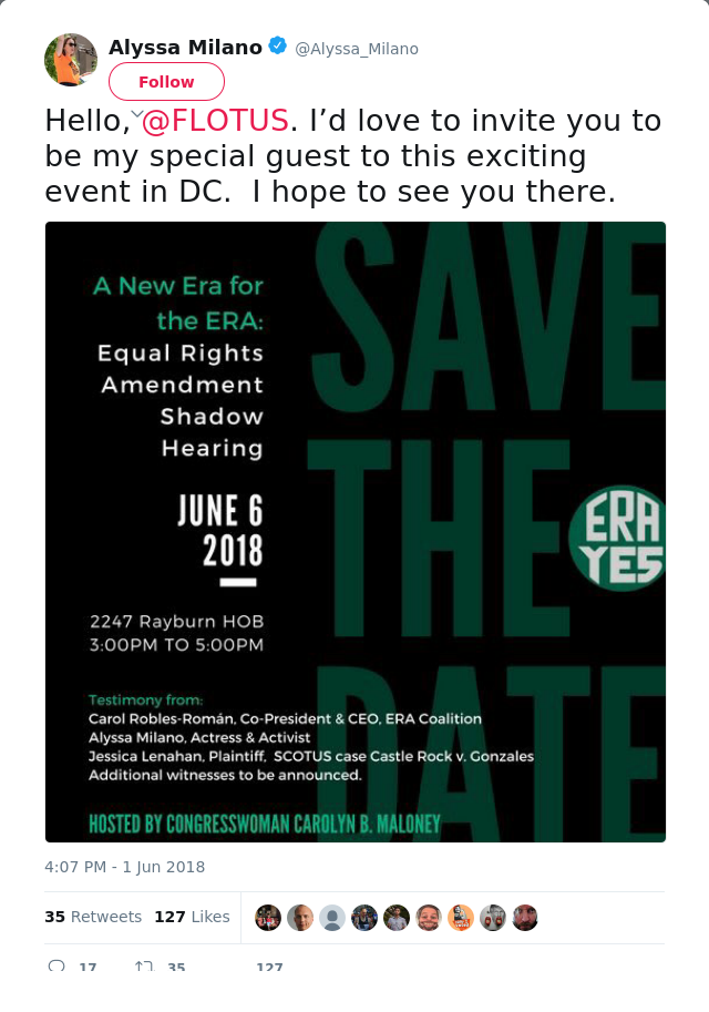 Hello, @FLOTUS. I’d love to invite you to be my special guest to this exciting event in DC.  I hope to see you ther…