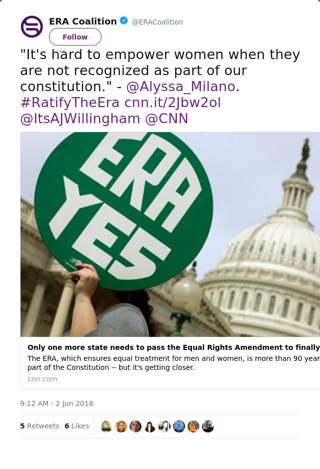 RT @ERACoalition: "It's hard to empower women when they are not recognized as part of our constitution." - @Alyssa_Milano. #RatifyTheEra ht…
