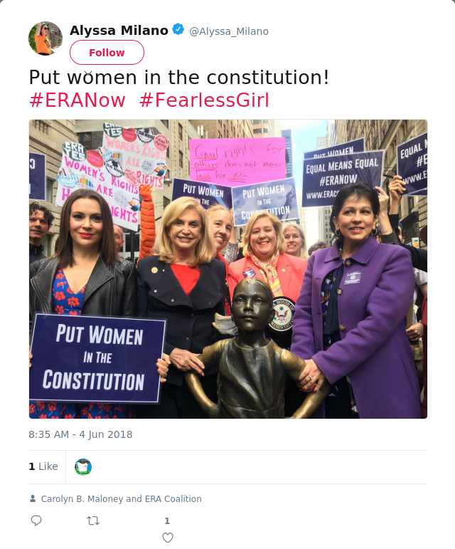 Put women in the constitution! #ERANow  #FearlessGirl