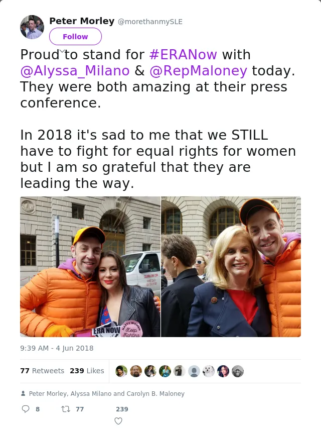 RT @morethanmySLE: Proud to stand for #ERANow with @Alyssa_Milano &amp; @RepMaloney today. They were both amazing at their press conference.

I…