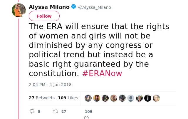 The ERA will ensure that the rights of women and girls will not be diminished by any congress or political trend bu…