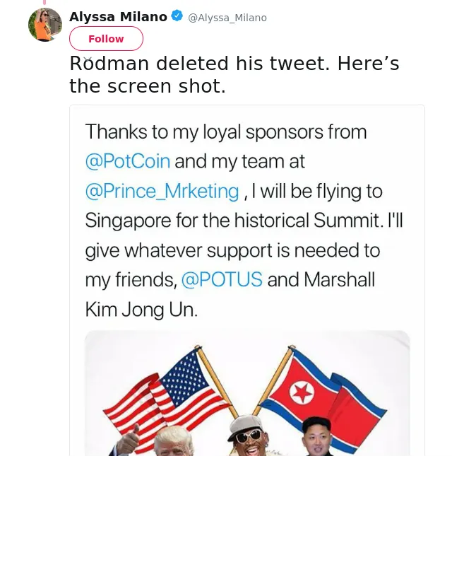 Rodman deleted his tweet. Here’s the screen shot.