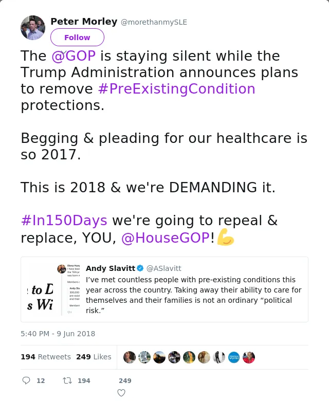 RT @morethanmySLE: The @GOP is staying silent while the Trump Administration announces plans to remove #PreExistingCondition protections.…