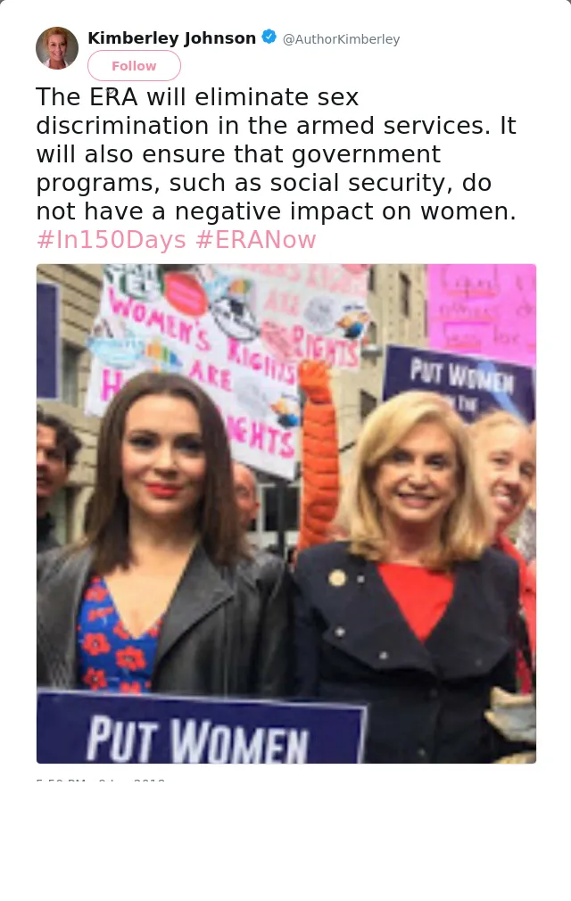 RT @AuthorKimberley: The ERA will eliminate sex discrimination in the armed services. It will also ensure that government programs, such as…