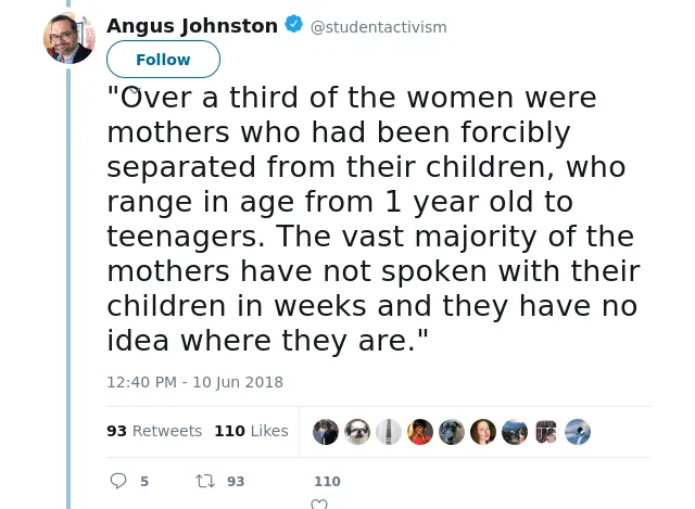 RT @studentactivism: "Over a third of the women were mothers who had been forcibly separated from their children, who range in age from 1 y…
