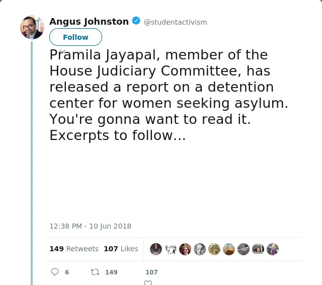 RT @studentactivism: Pramila Jayapal, member of the House Judiciary Committee, has released a report on a detention center for women seekin…