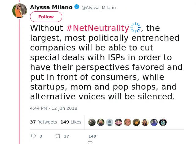 Without #NetNeutrality, the largest, most politically entrenched companies will be able to cut special deals with I…