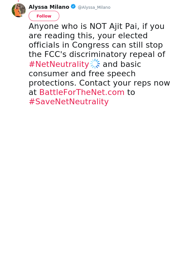 Anyone who is NOT Ajit Pai, if you are reading this, your elected officials in Congress can still stop the FCC's di…