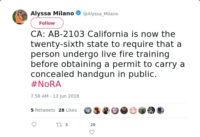 CA: AB-2103 California is now the twenty-sixth state to require that a person undergo live fire training before obt…