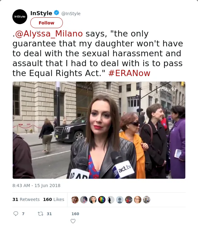 RT @InStyle: .@Alyssa_Milano says, "the only guarantee that my daughter won't have to deal with the sexual harassment and assault that I ha…