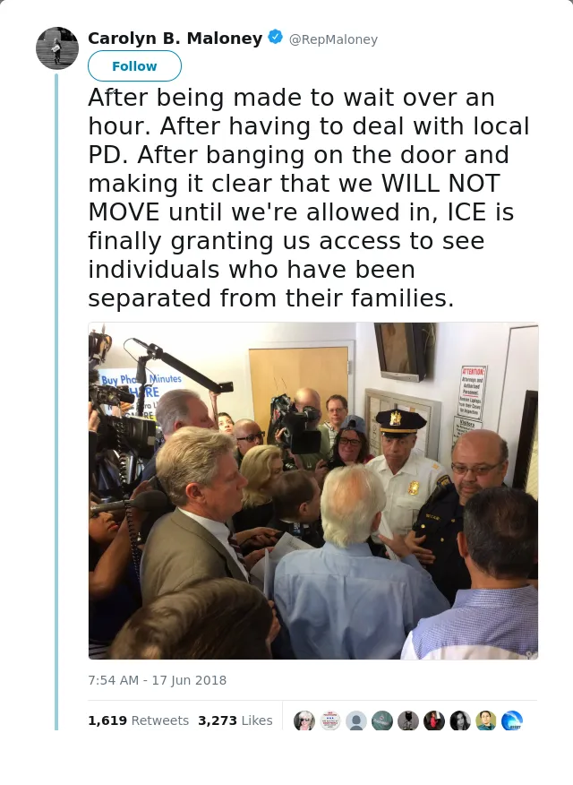 RT @RepMaloney: After being made to wait over an hour. After having to deal with local PD. After banging on the door and making it clear th…