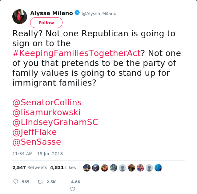 Really? Not one Republican is going to sign on to the #KeepingFamiliesTogetherAct? Not one of you that pretends to…