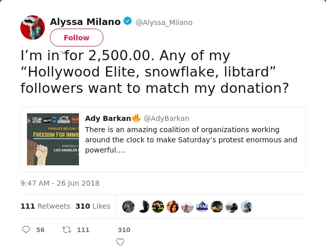 I’m in for 2,500.00. Any of my “Hollywood Elite, snowflake, libtard” followers want to match my donation?