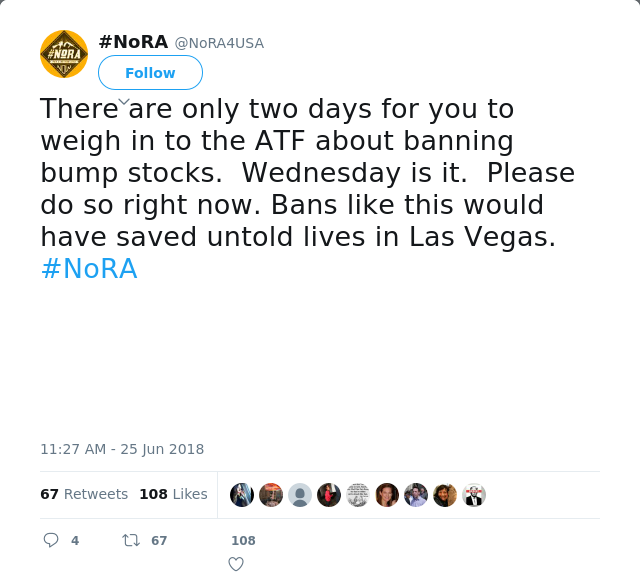 RT @NoRA4USA: There are only two days for you to weigh in to the ATF about banning bump stocks.  Wednesday is it.  Please do so right now.…