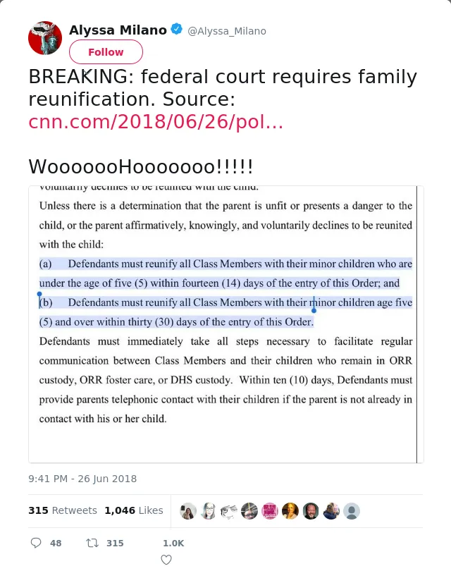 BREAKING: federal court requires family reunification. Source: