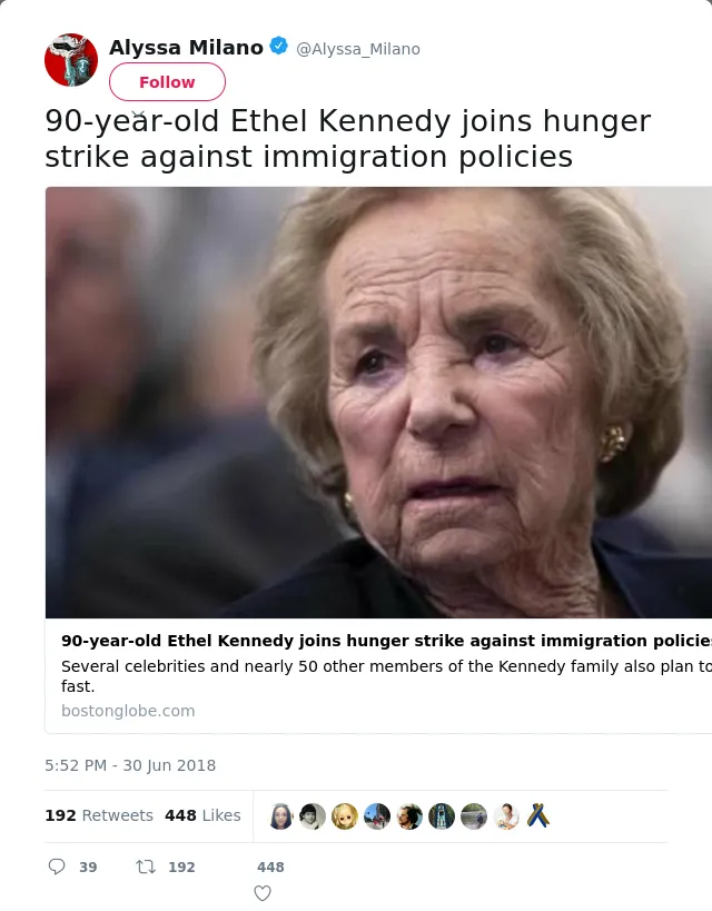 90-year-old Ethel Kennedy joins hunger strike against immigration policies