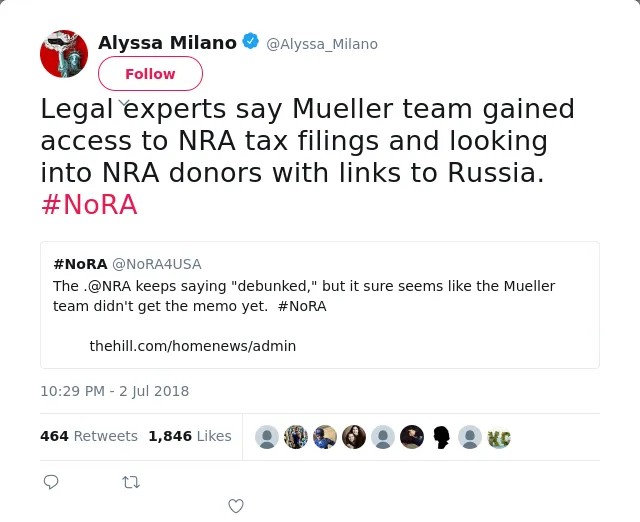 Legal experts say Mueller team gained access to NRA tax filings and looking into NRA donors with links to Russia.…
