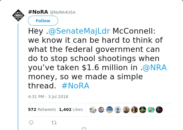 RT @NoRA4USA: Hey .@SenateMajLdr McConnell:  we know it can be hard to think of what the federal government can do to stop school shootings…