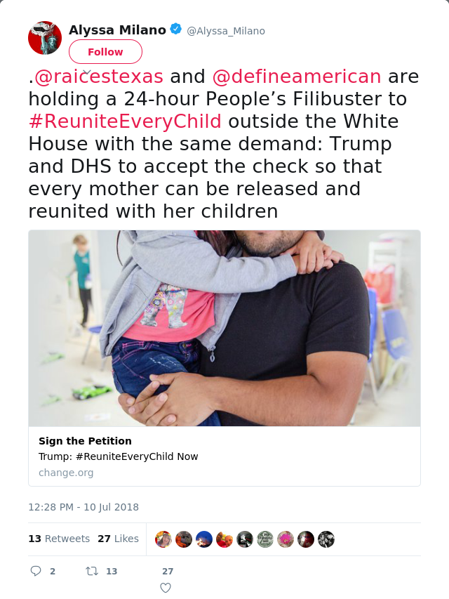.@raicestexas and @defineamerican are holding a 24-hour People’s Filibuster to #ReuniteEveryChild outside the White…