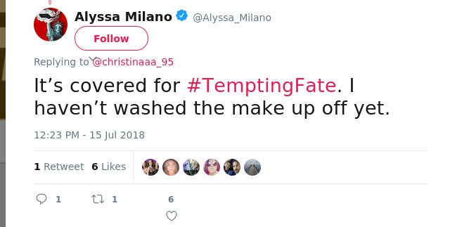 @christinaaa_95 It’s covered for #TemptingFate. I haven’t washed the make up off yet.