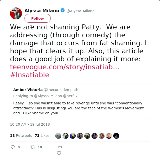 We are not shaming Patty.  We are addressing (through comedy) the damage that occurs from fat shaming. I hope that…