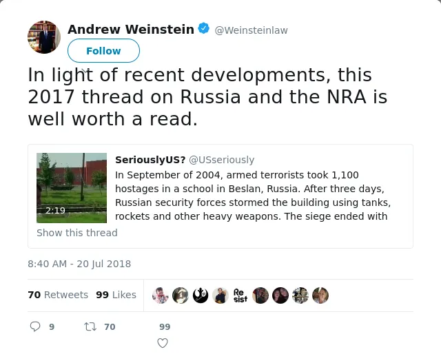 RT @Weinsteinlaw: In light of recent developments, this 2017 thread on Russia and the NRA is well worth a read.