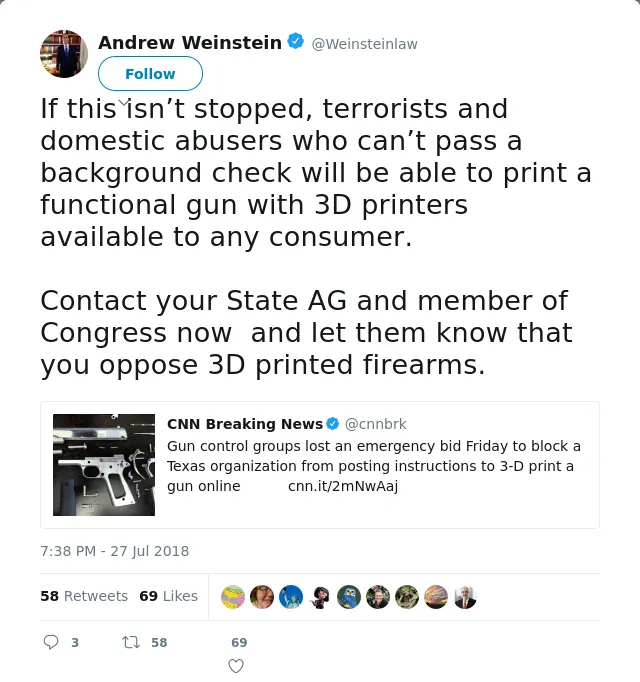 RT @Weinsteinlaw: If this isn’t stopped, terrorists and domestic abusers who can’t pass a background check will be able to print a function…