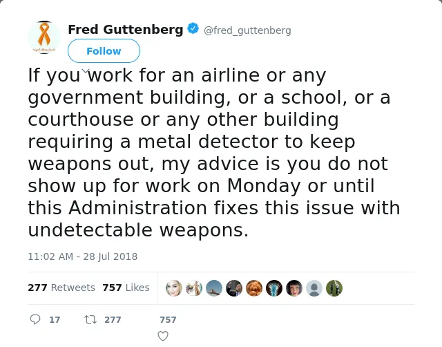 RT @fred_guttenberg: If you work for an airline or any government building, or a school, or a courthouse or any other building requiring a…