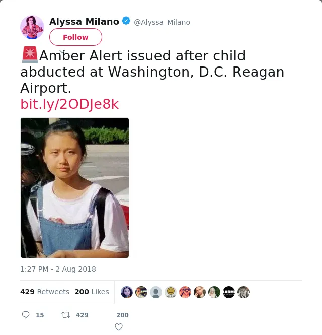 🚨Amber Alert issued after child abducted at Washington, D.C. Reagan Airport.