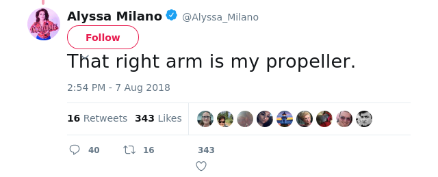 That right arm is my propeller.