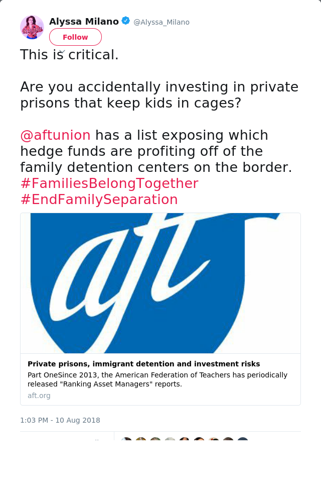 This is critical. 

Are you accidentally investing in private prisons that keep kids in cages? 

@aftunion has a li…