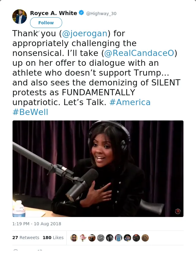 RT @Highway_30: Thank you (@joerogan) for appropriately challenging the nonsensical. I’ll take (@RealCandaceO) up on her offer to dialogue…