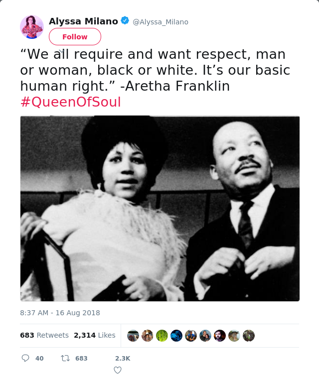 “We all require and want respect, man or woman, black or white. It’s our basic human right.” -Aretha Franklin…