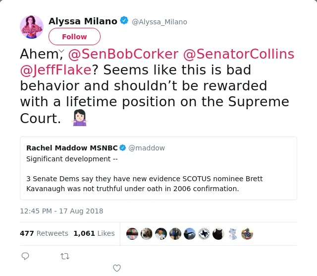 Ahem, @SenBobCorker @SenatorCollins @JeffFlake? Seems like this is bad behavior and shouldn’t be rewarded with a li…