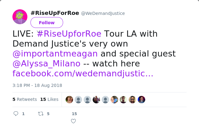 RT @WeDemandJustice: LIVE: #RiseUpforRoe Tour LA with Demand Justice's very own @importantmeagan and special guest @Alyssa_Milano -- watch…