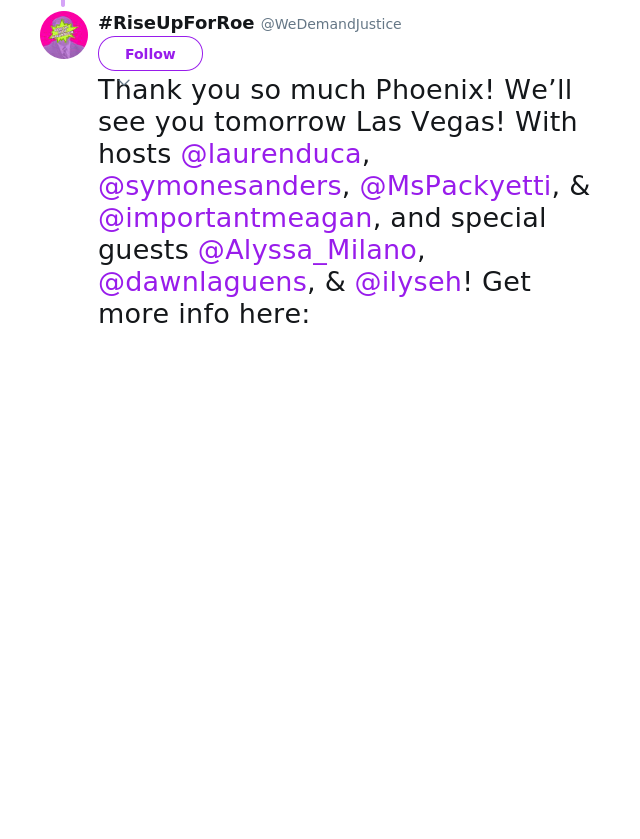 RT @WeDemandJustice: Thank you so much Phoenix! We’ll see you tomorrow Las Vegas! With hosts @laurenduca, @symonesanders, @MsPackyetti, &amp; @…