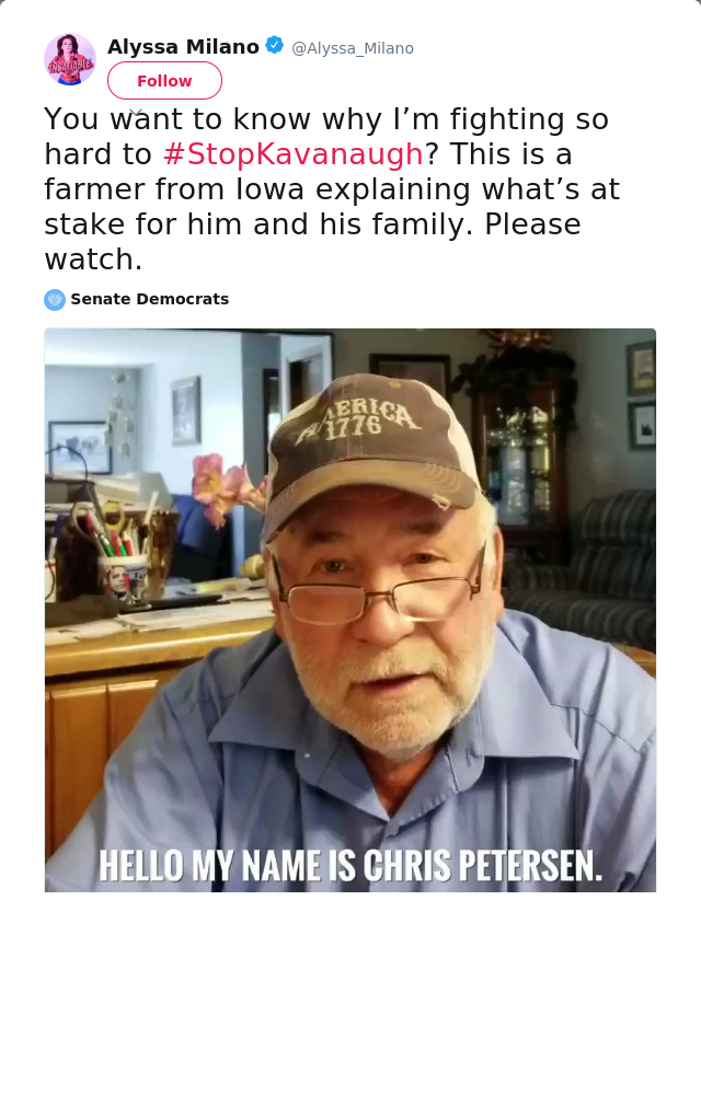 You want to know why I’m fighting so hard to #StopKavanaugh? This is a farmer from Iowa explaining what’s at stake…