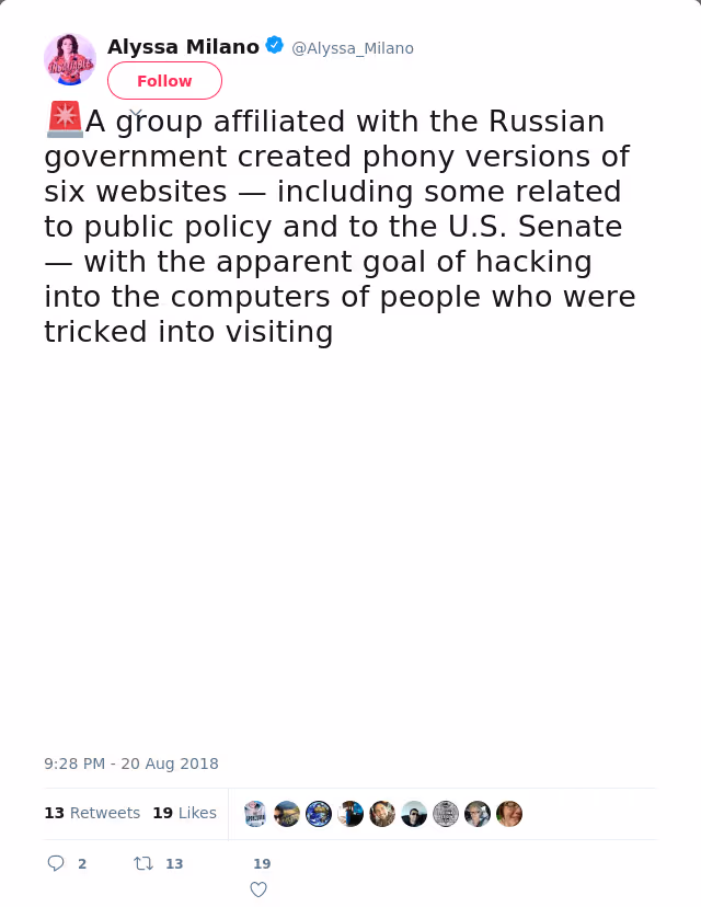 🚨A group affiliated with the Russian government created phony versions of six websites — including some related to…